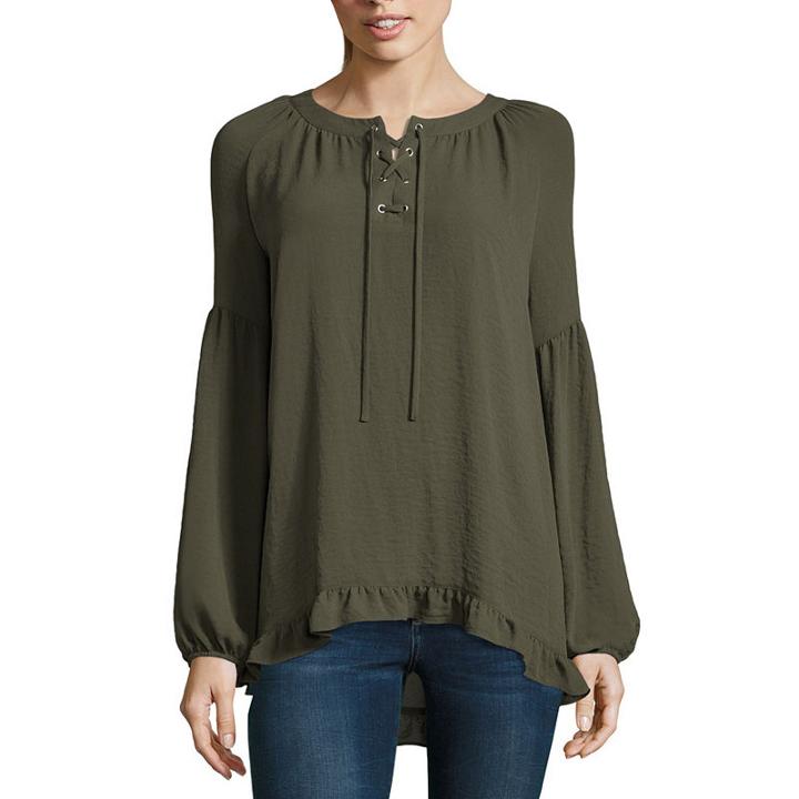 A.n.a Long Sleeve Lace Up Peasant Top