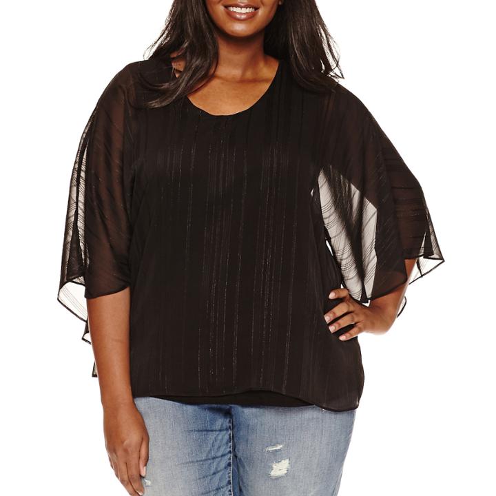 Boutique + Long Sleeve Scoop Neck Rayon Blouse-plus