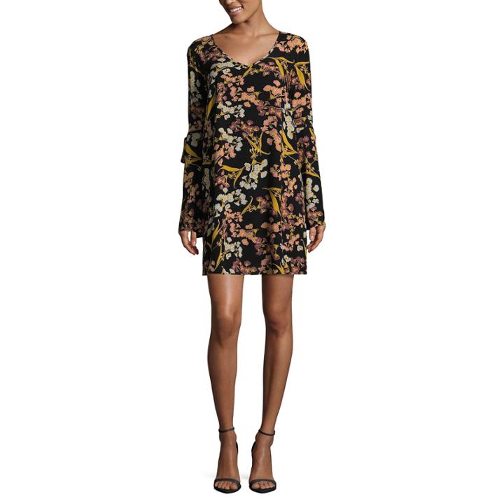 Rewind Long Sleeve Floral Shift Dress-juniors