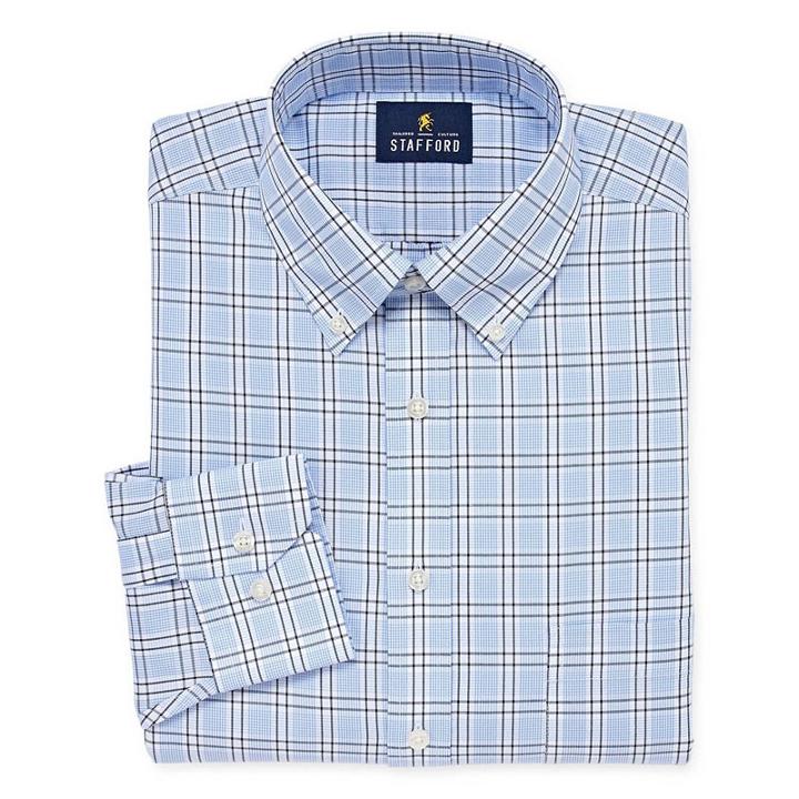 Stafford Executive Non-iron Cotton Pinpoint Oxford Long Sleeve Grid Dress Shirt
