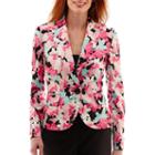 Black Label By Evan-picone Long-sleeve One-button Floral Print Jacket