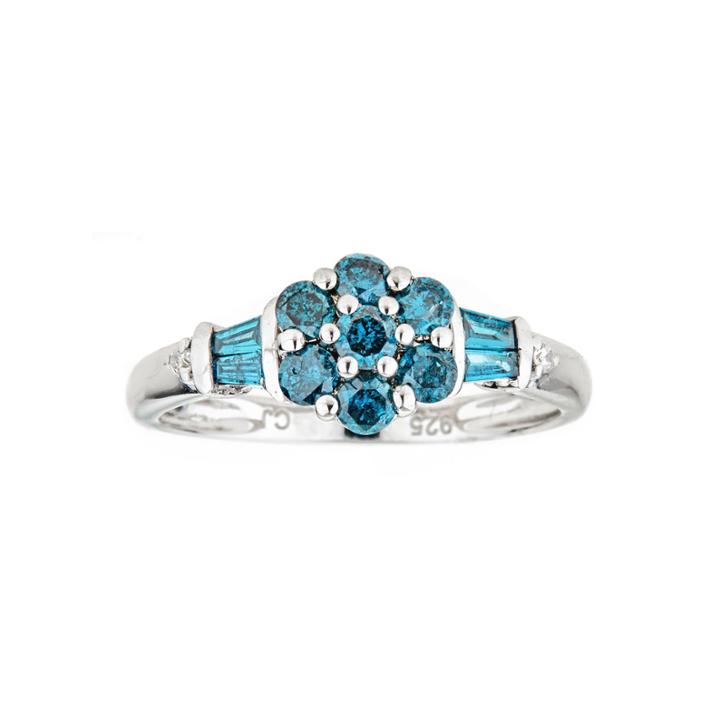 Limited Quantities Color-enhanced Blue Diamond Sterling Silver Flower Ring