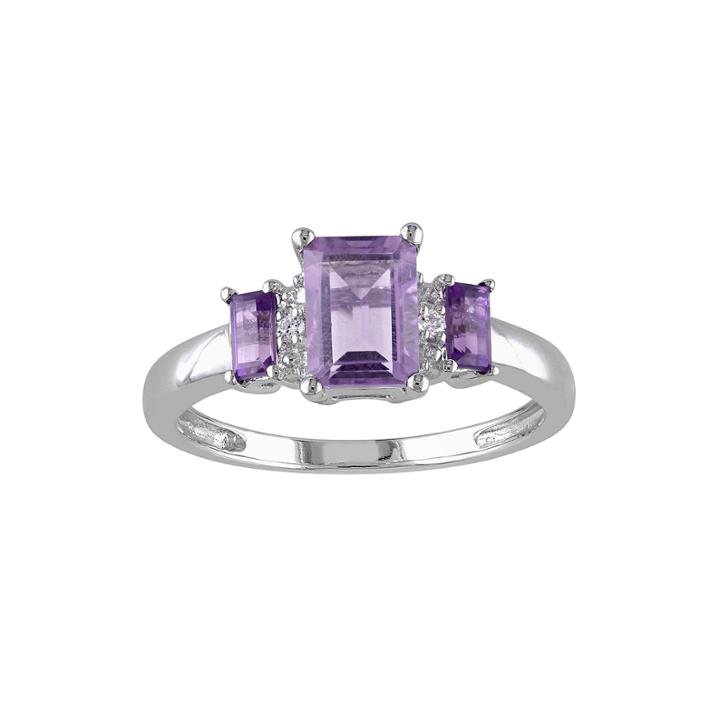 Genuine Amethyst And Diamond-accent 3-stone Ring