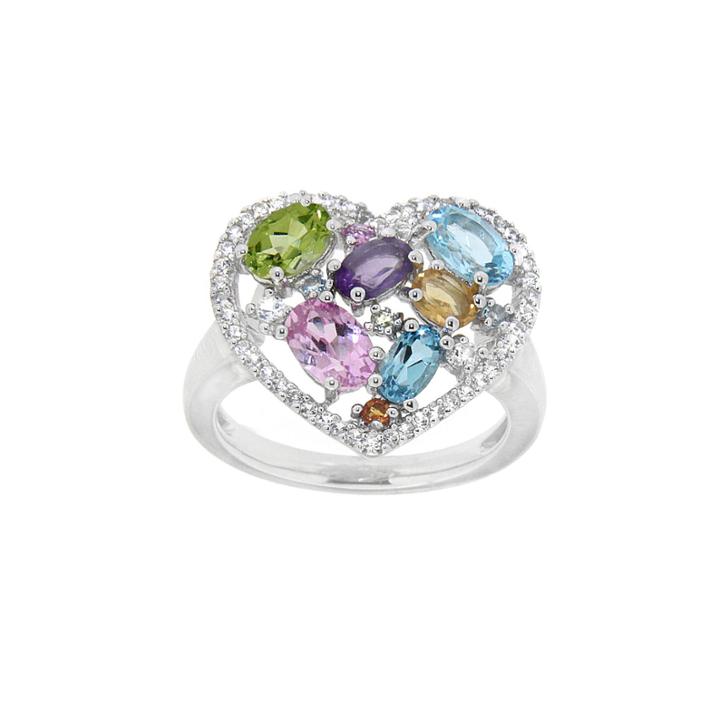 Multi-gemstone Sterling Silver Heart Ring