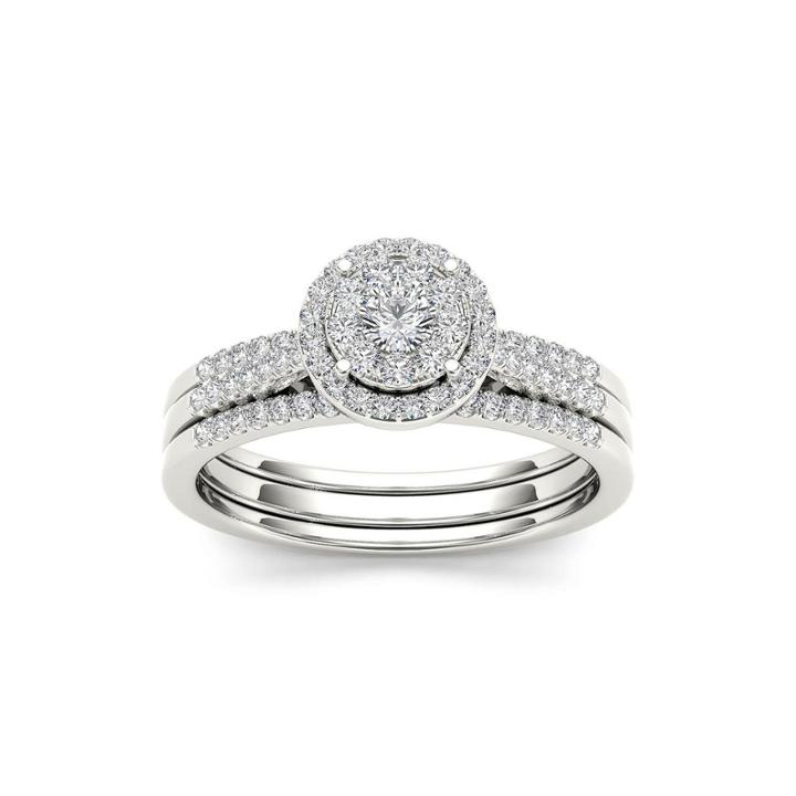 1/2 Ct. T.w. Diamond 10k White Gold Halo Bridal Ring Set