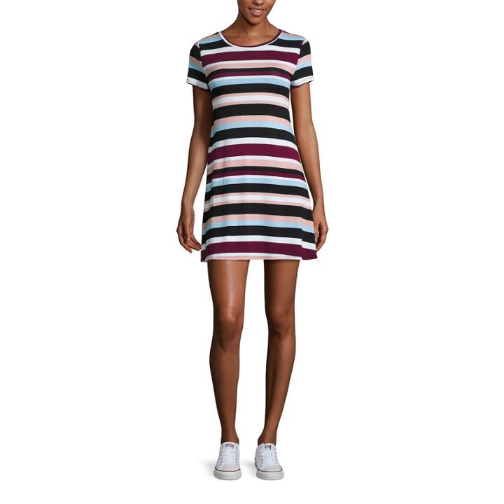 Arizona Short Sleeve Stripe Swing Dresses-juniors