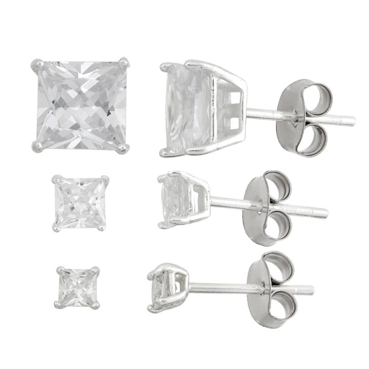 Diamonart Not Applicable 3 Pair Greater Than 6 Ct. T.w. White Cubic Zirconia Sterling Silver Earring Sets