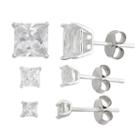 Diamonart Not Applicable 3 Pair Greater Than 6 Ct. T.w. White Cubic Zirconia Sterling Silver Earring Sets