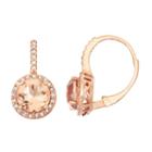 Simulated Morganite Quartz And 1/4 C.t. T.w.diamond 10k Rose Gold Earrings