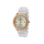 Tko Orlogi Womens Crystal-accent Chain-link White Silicone Strap Stretch Watch