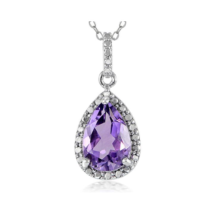 Silver Treasures&trade; Genuine Amethyst And Diamond-accent Drop Pendant Necklace