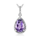 Silver Treasures&trade; Genuine Amethyst And Diamond-accent Drop Pendant Necklace