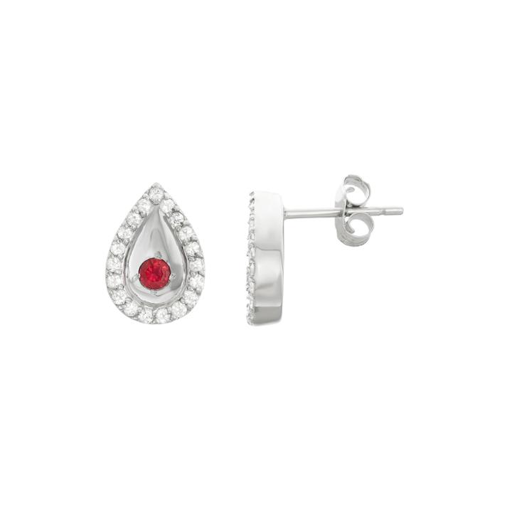 Lab-created African Ruby & Genuine White Sapphire Sterling Silver Earrings