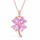 Womens Lab Created Pink Sapphire Flower Pendant Necklace