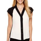 Worthington Colorblock Button Front Blouse - Tall