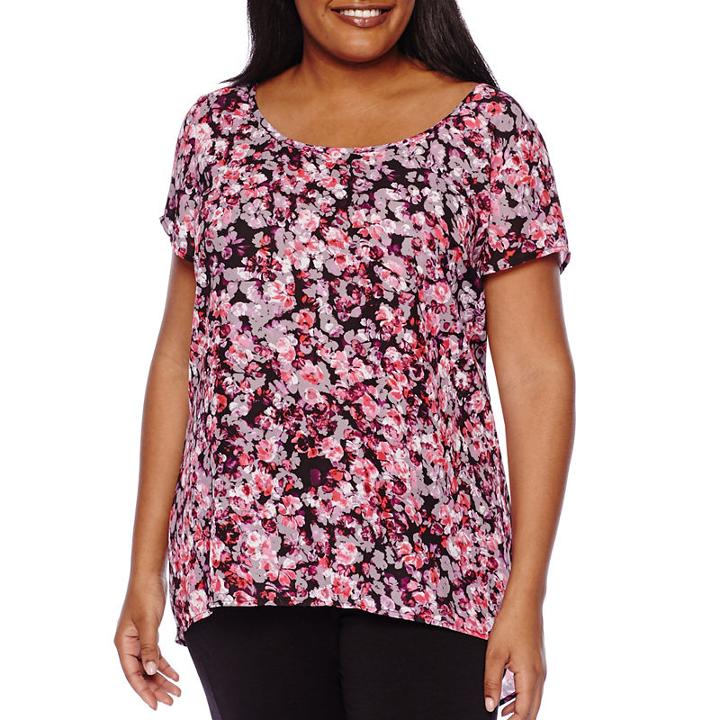 Boutique+ Short-sleeve Woven Swing Tee - Plus