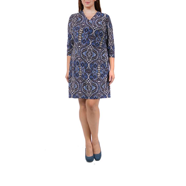 24/7 Comfort Apparel Blue & Cream Wrap Dress-plus