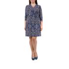 24/7 Comfort Apparel Blue & Cream Wrap Dress-plus