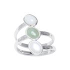 Mother-of-pearl And Green Aventurine Silver-plated Brass Ring