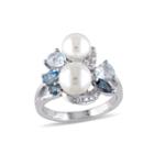 Cultured Freshwater Pearl, Genuine London And Sky Blue Topaz Ring