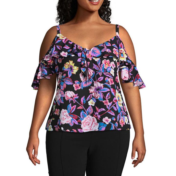 Bold Elements Short Sleeve Scoop Neck Dobby Blouse-plus