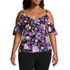 Bold Elements Short Sleeve Scoop Neck Dobby Blouse-plus