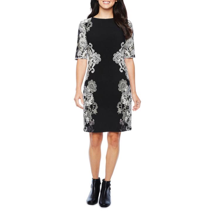 R & K Originals Elbow Sleeve Floral Sheath Dress