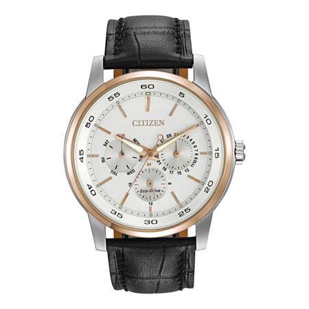 Citizen Eco-drive Mens Black Leather Multifunction Watch Bu2016-00a