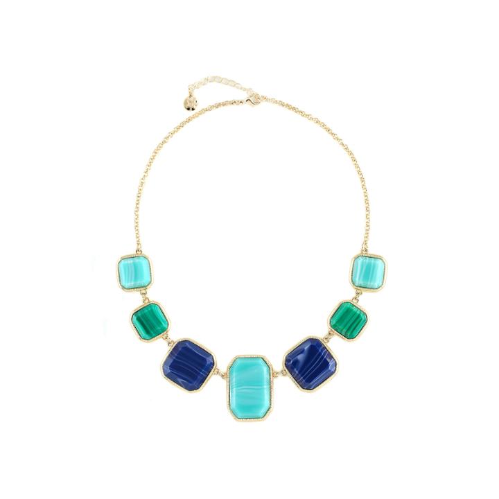 Monet Gold-tone Blue & Green Stone Collar Necklace