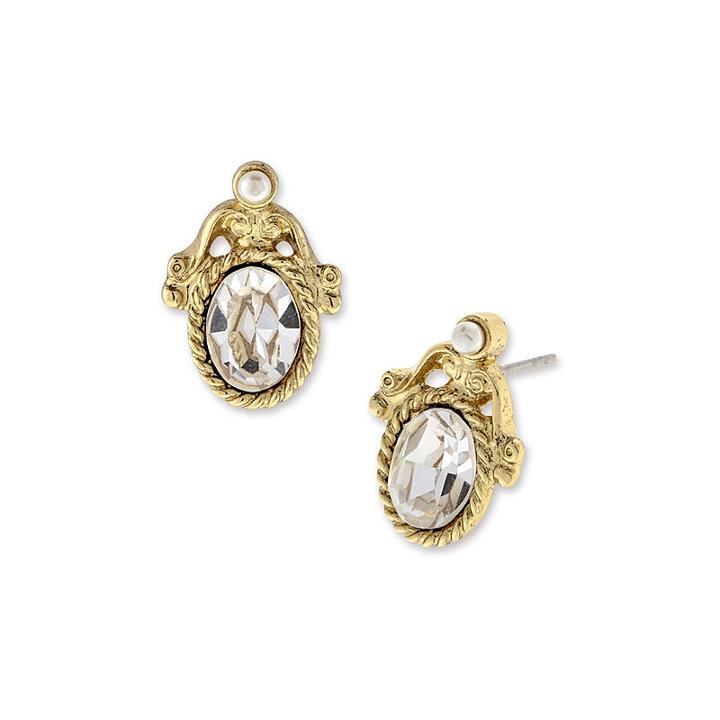 1928 Vintage Inspirations Oval Clear Brass Stud Earrings