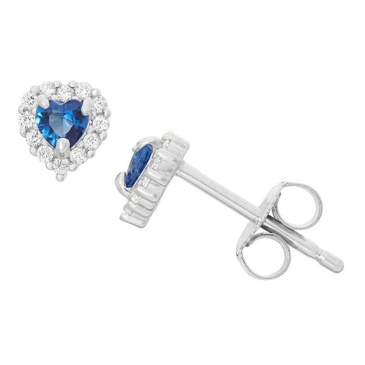 Blue Cubic Zirconia 5.4mm Heart Stud Earrings