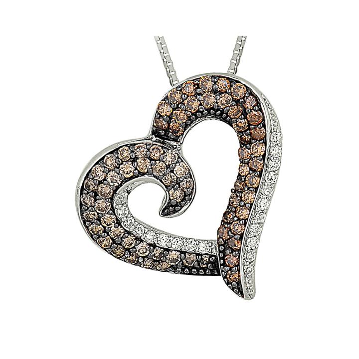 3/4 Ct. T.w. Champagne & White Diamond 10k White Gold Heart Pendant Necklace