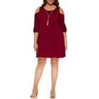 Luxology 3/4 Sleeve Cold Shoulder Knit Sheath Dress With Necklace-plus