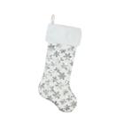20.5 Ice Palace White And Silver Sequin Snowflake Christmas Stocking With Faux Fur Cuff