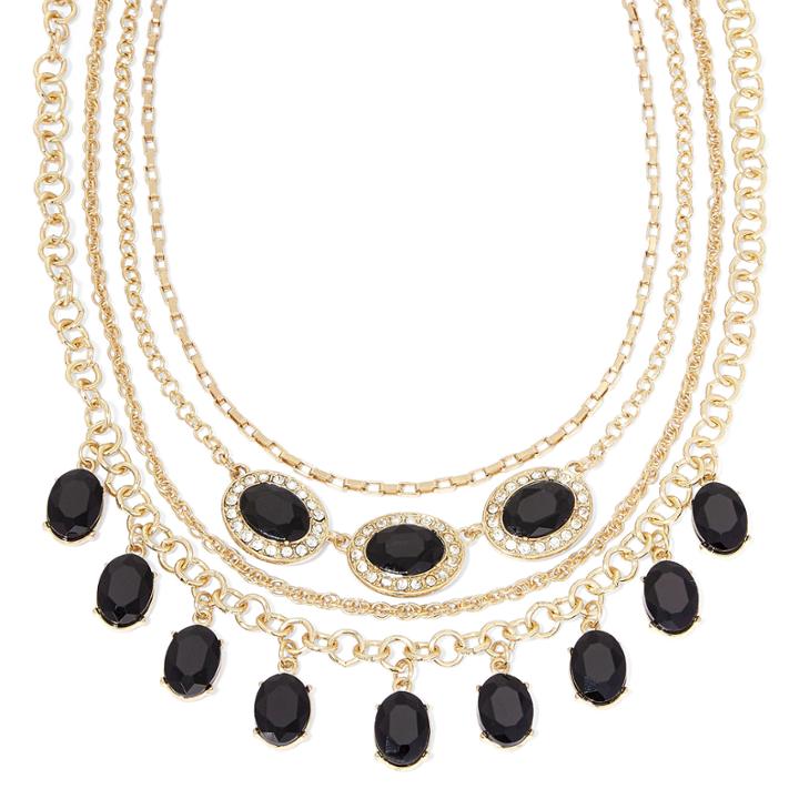 Monet Black And Clear Crystal Layered Necklace