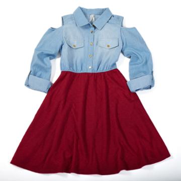 Love At First Sight Denim With Quilted Skirt Shirt Dress