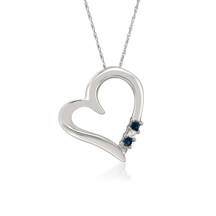 Womens 1/10 Ct. T.w. Blue Sapphire Heart Pendant Necklace
