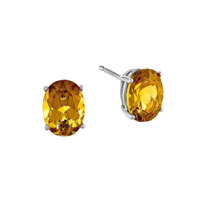 Genuine Citrine 14k White Gold Oval Stud Earrings