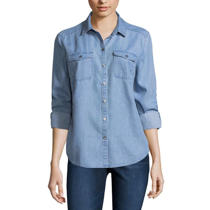 Liz Claiborne Long Sleeve Boyfriend Denim Shirt