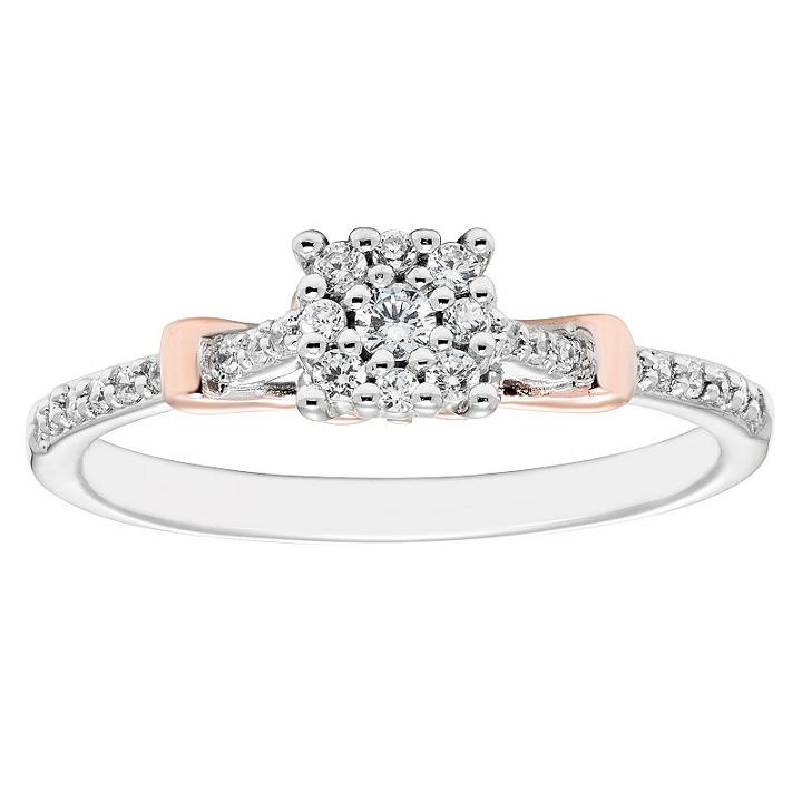 Enchanted Disney Fine Jewelry Womens 1/5 Ct. T.w. Genuine Round Diamond 10k Gold Promise Ring
