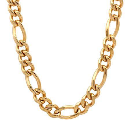 Mens Yellow Stainless Steel Figaro Chain
