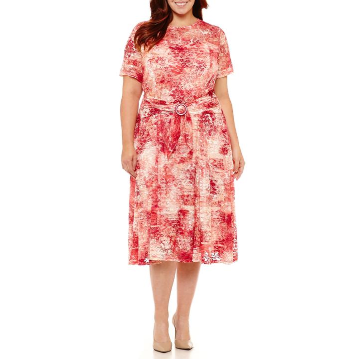 Perceptions Short Sleeve Tie Dye Fit & Flare Dress-plus