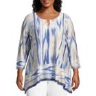 Lark Lane Must Haves Ikat Beaded Sharkbite Hem Top- Plus