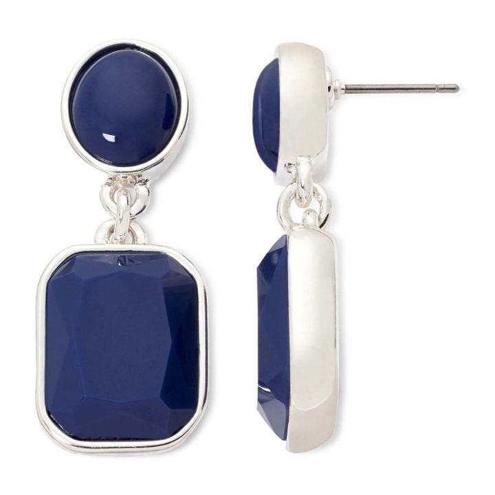 Liz Claiborne Blue Stone Silver-tone Double Drop Earrings