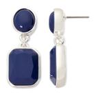 Liz Claiborne Blue Stone Silver-tone Double Drop Earrings