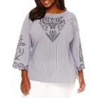 Liz Claiborne 3/4 Sleeve Scoop Neck Woven Blouse-plus