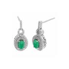 Genuine Emerald And 1/2 Ct. T.w. Diamond 10k White Gold Oval Drop Earrings