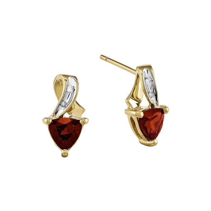 Trillion-cut Genuine Garnet And Diamond-accent 14k Yellow Gold Earrings