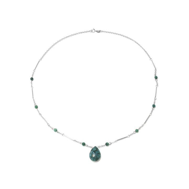 Enhanced Turquoise Teardrop On Sterling Silver Station Necklace