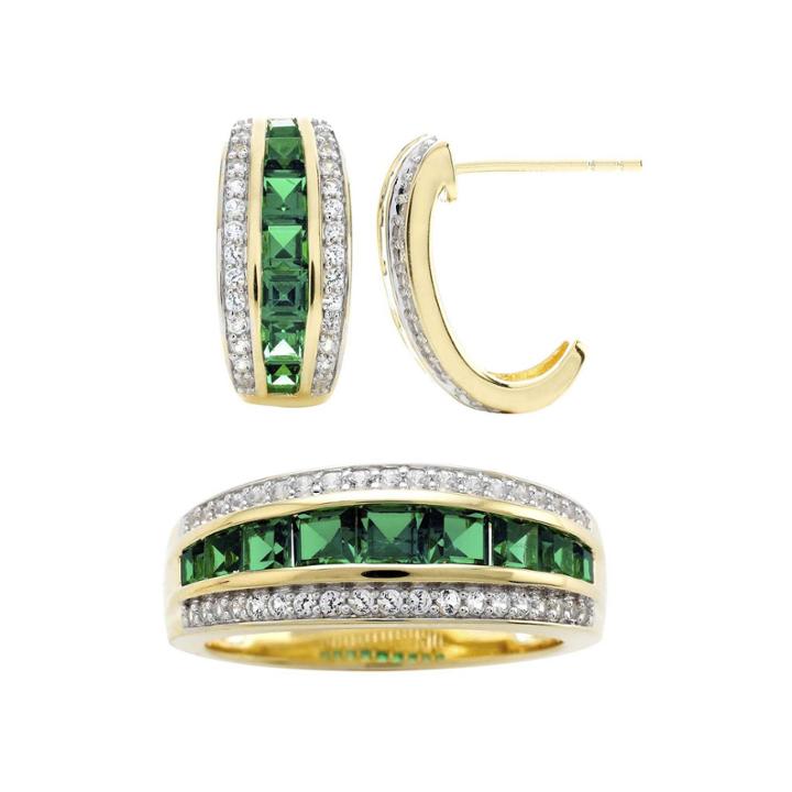 Lab-created Emerald And White Sapphire Earring And Ring Boxed Set